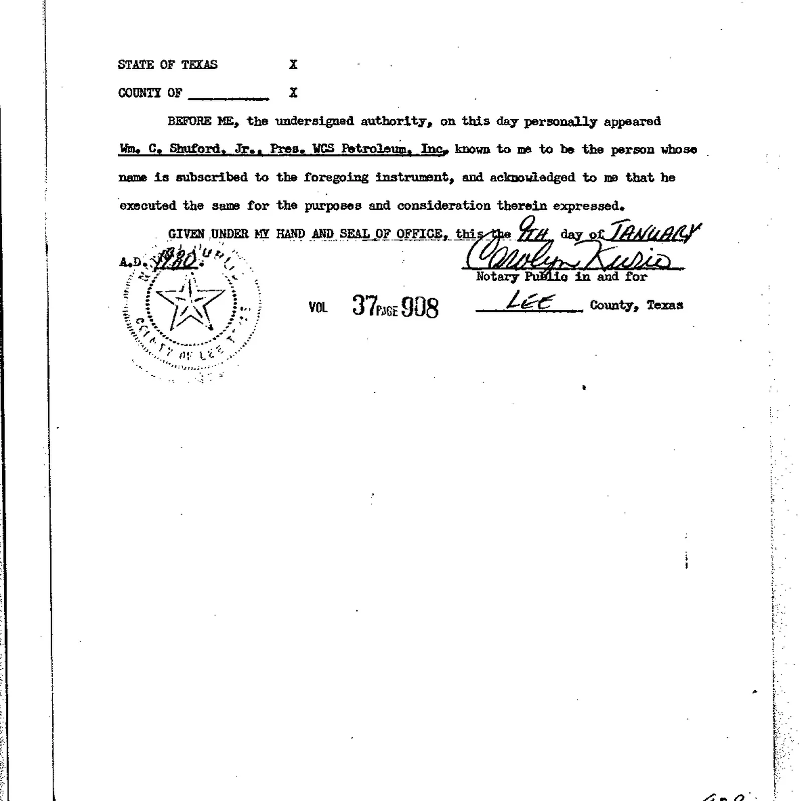 WCS Petroleum, Inc. Exhibit A Lease Schedule & Survey Descriptions (Vol. 37, Page 908)